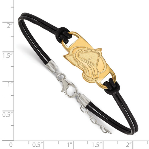 LogoArt Colorado Avalanche Bracelet - Sterling Silver Gold-Tone Letter A Small Center Black Leather 7 Inch with Extender - View 2
