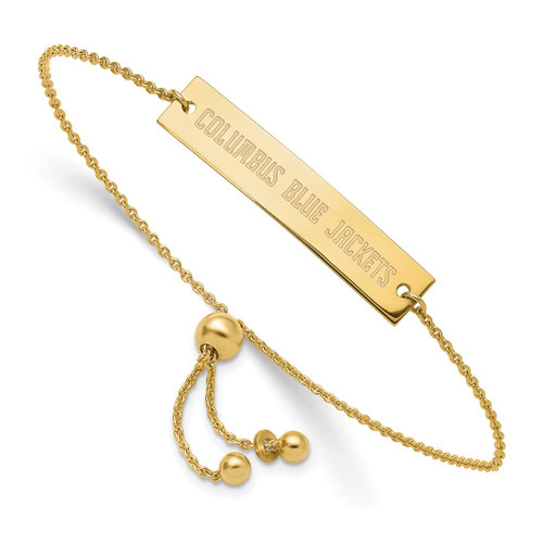 LogoArt Columbus Blue Jackets Bracelet - Sterling Silver Gold-Tone Small Bar Adjustable 9 Inch