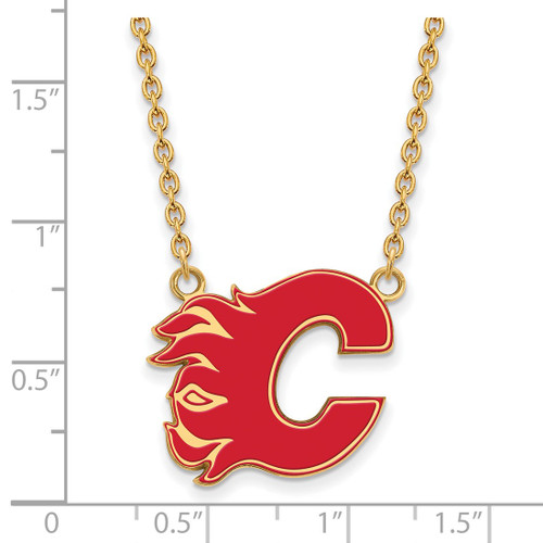 LogoArt Calgary Flames Necklace - Sterling Silver Gold-Tone Letter C Large Enameled Pendant 18 Inch - View 2
