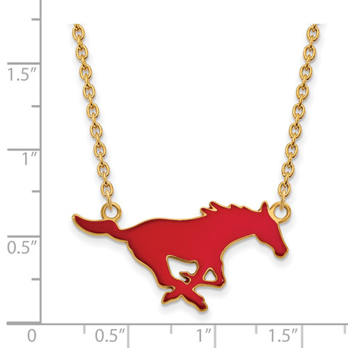 LogoArt Southern Methodist University Necklace - Sterling Silver Gold-Tone Mustang Large Enameled Pendant 18 Inch - View 2