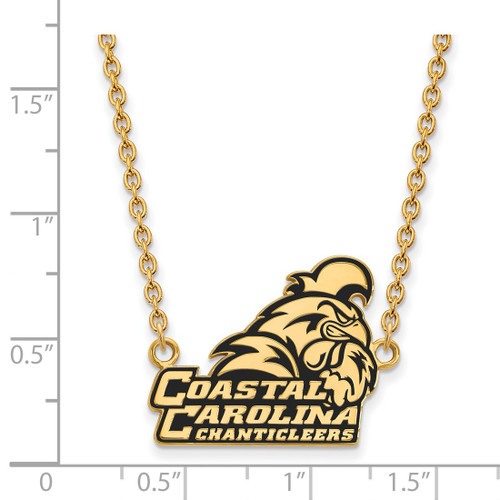LogoArt Coastal Carolina University Necklace - Sterling Silver Gold-Tone Chanticleers Large Enameled Pendant 18 Inch - View 2