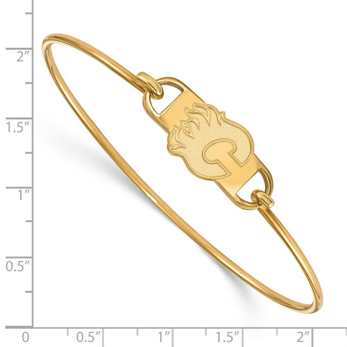 LogoArt Calgary Flames Bracelet - Sterling Silver Gold-Tone Letter C Small Center 7 Inch Wire Bangle - View 2