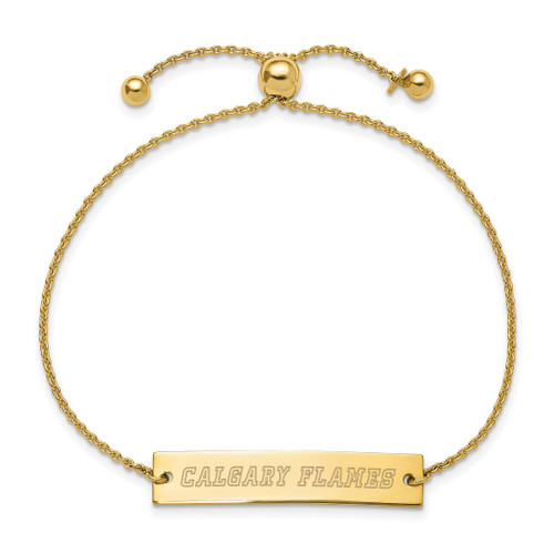Sterling Silver Gold-Tone NHL LogoArt Calgary Flames Small Bar Adjustable 9 Inch Bracelet - View 2