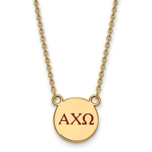 LogoArt Alpha Chi Omega Necklace - Sterling Silver Gold-Tone Sorority Greek Letters Small Color Enamel Pendant 18 Inch - GP027ACO-18