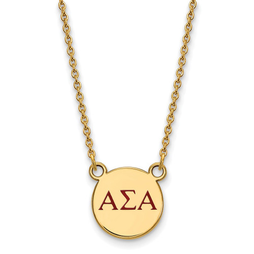 LogoArt Alpha Sigma Alpha Necklace - Sterling Silver Gold-Tone Sorority Greek Letters Small Color Enamel Pendant 18 Inch - GP027ASI-18