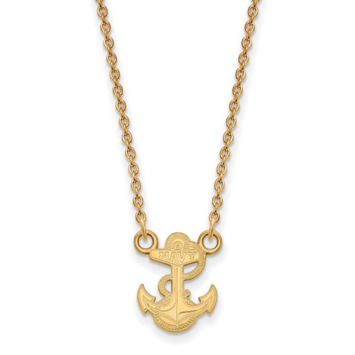 Sterling Silver Gold-Tone LogoArt US Naval Academy Anchor Small Pendant 18 Inch Necklace