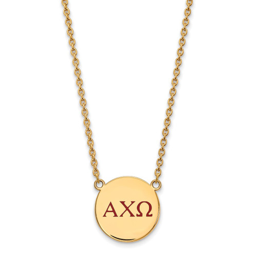 LogoArt Alpha Chi Omega Necklace - Sterling Silver Gold-Tone Sorority Greek Letters Large Color Enamel Pendant 18 Inch - GP028ACO-18