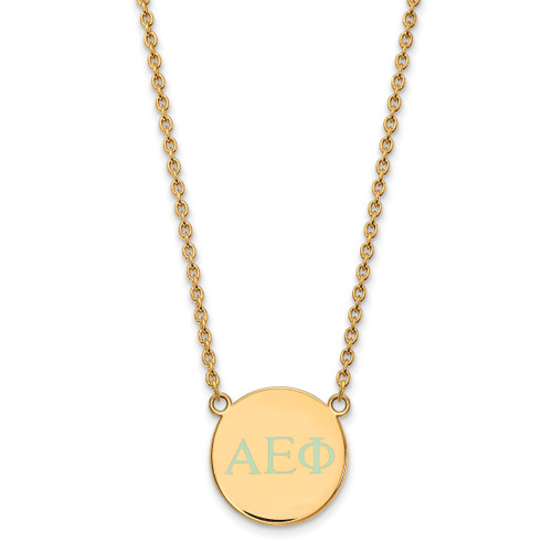 LogoArt Alpha Epsilon Phi Necklace - Sterling Silver Gold-Tone Sorority Greek Letters Small Color Enamel Pendant 18 Inch - GP028AEP-18