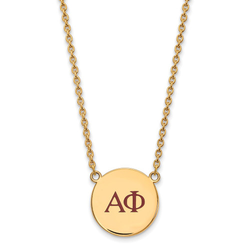 LogoArt Alpha Phi Necklace - Sterling Silver Gold-Tone Sorority Greek Letters Large Color Enamel Pendant 18 Inch - GP028APH-18