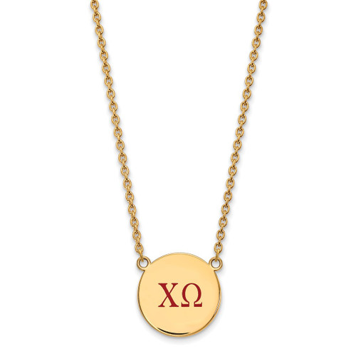 LogoArt Chi Omega Necklace - Sterling Silver Gold-Tone Sorority Greek Letters Large Color Enamel Pendant 18 Inch - GP028CHO-18
