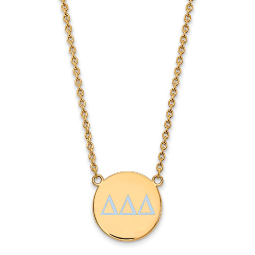 LogoArt Delta Delta Delta Necklace - Sterling Silver Gold-Tone Sorority Greek Letters Large Color Enamel Pendant 18 Inch - GP028DDD-18