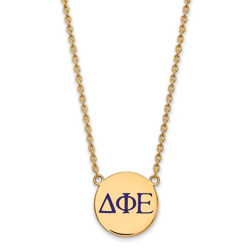 LogoArt Delta Phi Epsilon Necklace - Sterling Silver Gold-Tone Sorority Greek Letters Large Color Enamel Pendant 18 Inch - GP028DPH-18