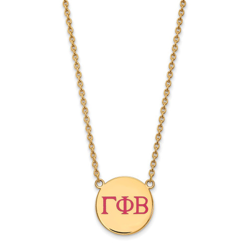 LogoArt Gamma Phi Beta Necklace - Sterling Silver Gold-Tone Sorority Greek Letters Large Color Enamel Pendant 18 Inch - GP028GPB-18