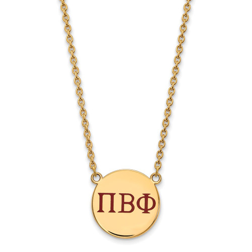 LogoArt Pi Beta Phi Necklace - Sterling Silver Gold-Tone Sorority Greek Letters Large Color Enamel Pendant 18 Inch - GP028PBP-18
