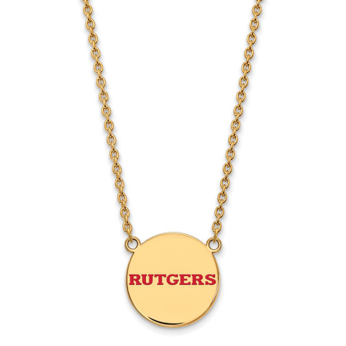 LogoArt Rutgers University Necklace - Sterling Silver Gold-Tone Large Enameled Disc Pendant 18 Inch