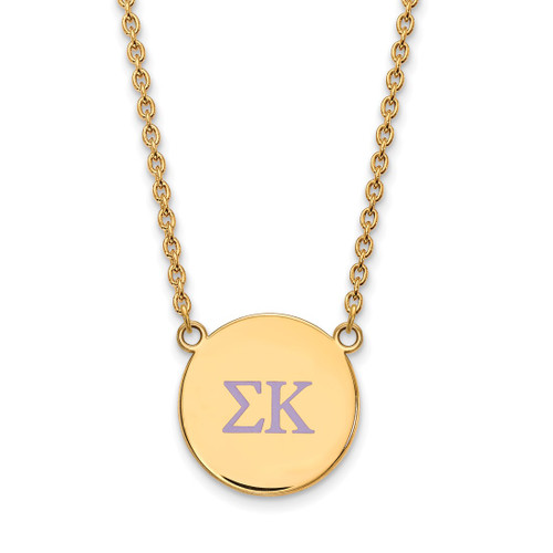 LogoArt Sigma Kappa Necklace - Sterling Silver Gold-Tone Sorority Greek Letters Large Color Enamel Pendant 18 Inch - GP028SKP-18