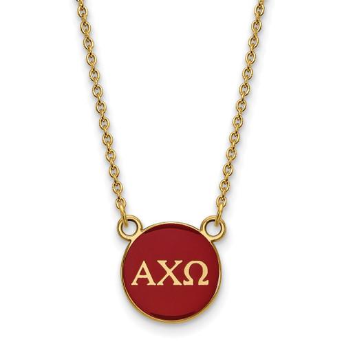 LogoArt Alpha Chi Omega Necklace - Sterling Silver Gold-Tone Sorority Greek Letters Small Color Enamel Pendant 18 Inch - GP029ACO-18