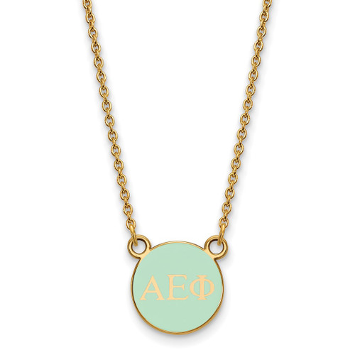 LogoArt Alpha Epsilon Phi Necklace - Sterling Silver Gold-Tone Sorority Greek Letters Extra Small Color Enamel Pendant 18 Inch - GP029AEP-18