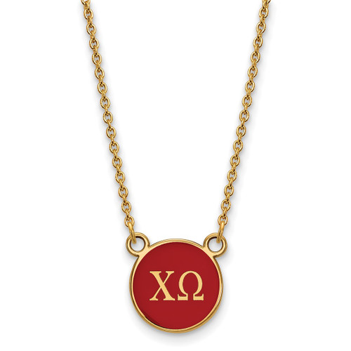 LogoArt Chi Omega Necklace - Sterling Silver Gold-Tone Sorority Greek Letters Small Color Enamel Pendant 18 Inch - GP029CHO-18
