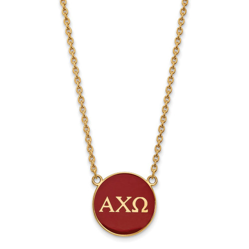 LogoArt Alpha Chi Omega Necklace - Sterling Silver Gold-Tone Sorority Greek Letters Large Color Enamel Pendant 18 Inch - GP030ACO-18