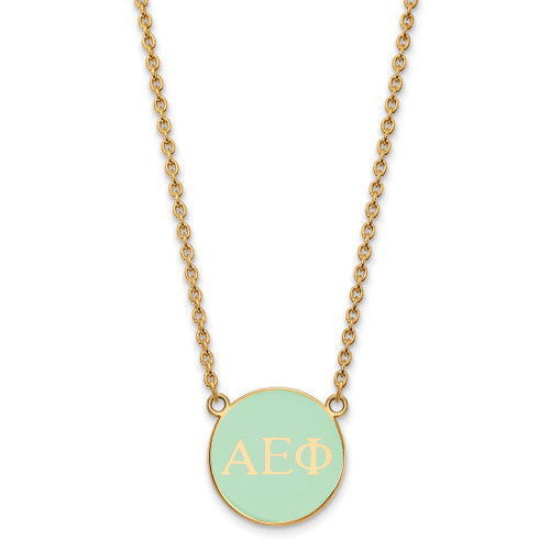 LogoArt Alpha Epsilon Phi Necklace - Sterling Silver Gold-Tone Sorority Greek Letters Small Color Enamel Pendant 18 Inch - GP030AEP-18