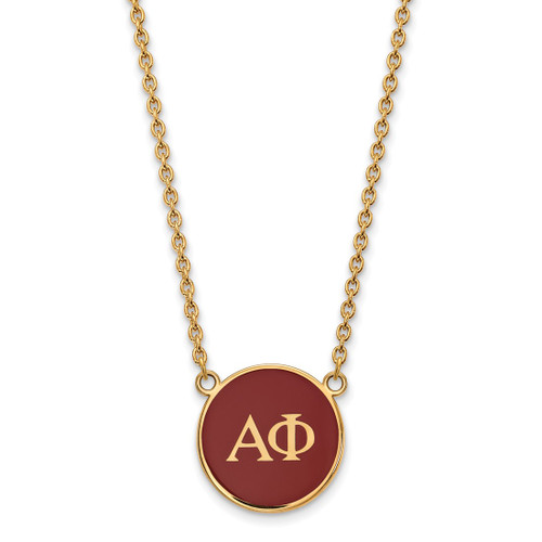LogoArt Alpha Phi Necklace - Sterling Silver Gold-Tone Sorority Greek Letters Large Color Enamel Pendant 18 Inch - GP030APH-18