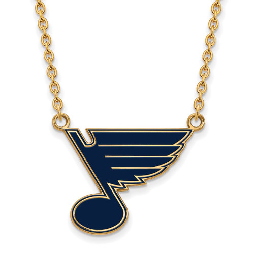 LogoArt St. Louis Blues Necklace - Sterling Silver Gold-Tone Large Enameled Pendant 18 Inch