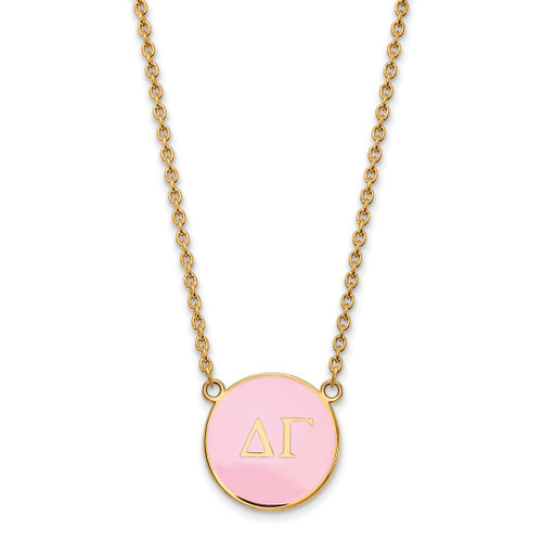 LogoArt Delta Gamma Necklace - Sterling Silver Gold-Tone Sorority Greek Letters Large Color Enamel Pendant 18 Inch - GP030DG-18