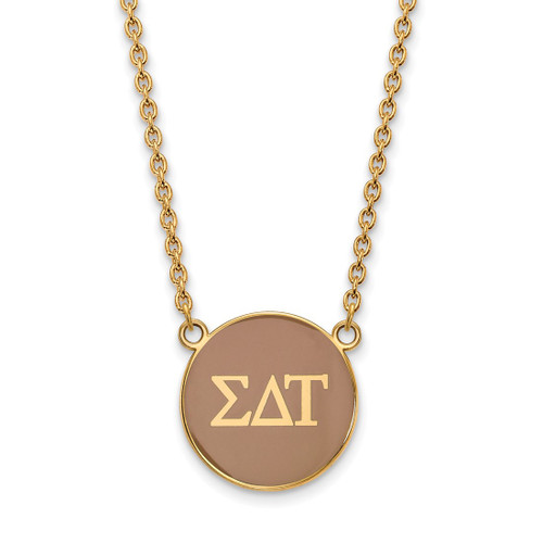 LogoArt Sigma Delta Tau Necklace - Sterling Silver Gold-Tone Sorority Greek Letters Large Color Enamel Pendant 18 Inch - GP030SDT-18