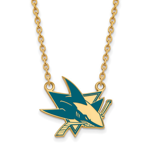 LogoArt San Jose Sharks Necklace - Sterling Silver Gold-Tone Large Enameled Pendant 18 Inch