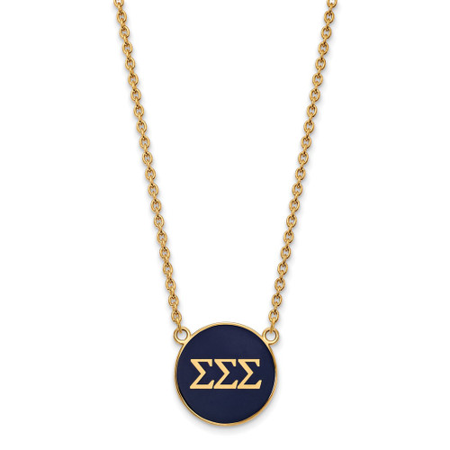 LogoArt Sigma Sigma Sigma Pendant - Sterling Silver Gold-Tone Sorority Greek Letters Large Color Enamel 18 Inch Necklace - GP030SSS-18