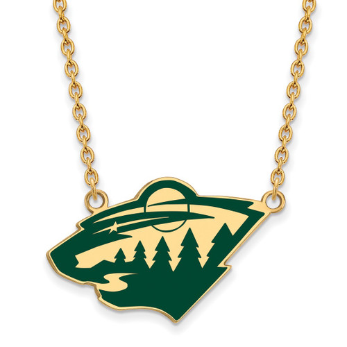 LogoArt Minnesota Wild Necklace - Sterling Silver Gold-Tone Large Enameled Pendant 18 Inch