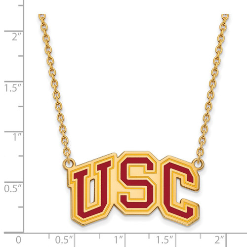 LogoArt University of Southern California Necklace - Sterling Silver Gold-Tone U-S-C Large Enameled Pendant 18 Inch - View 2