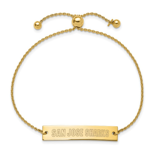 LogoArt San Jose Sharks Bracelet - Sterling Silver Gold-Tone Small Bar Adjustable 9 Inch - View 2