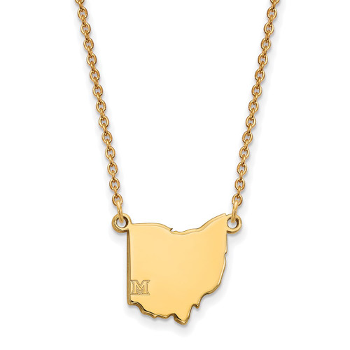 LogoArt Miami University Necklace - Sterling Silver Gold-Tone Ohio Shape 18 Inch
