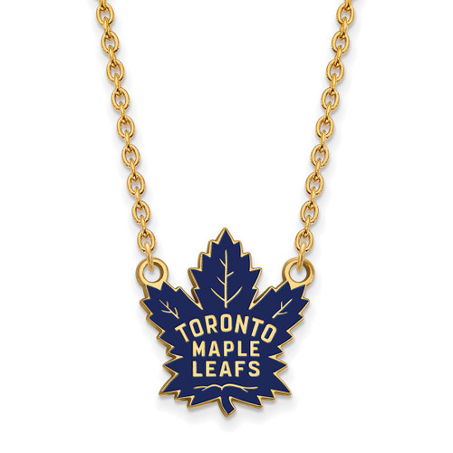 LogoArt Toronto Maple Leafs Necklace - Sterling Silver Gold-Tone Large Enameled Pendant 18 Inch