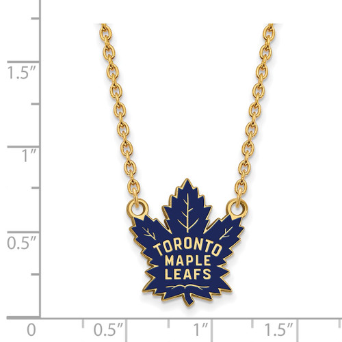 LogoArt Toronto Maple Leafs Necklace - Sterling Silver Gold-Tone Large Enameled Pendant 18 Inch - View 2