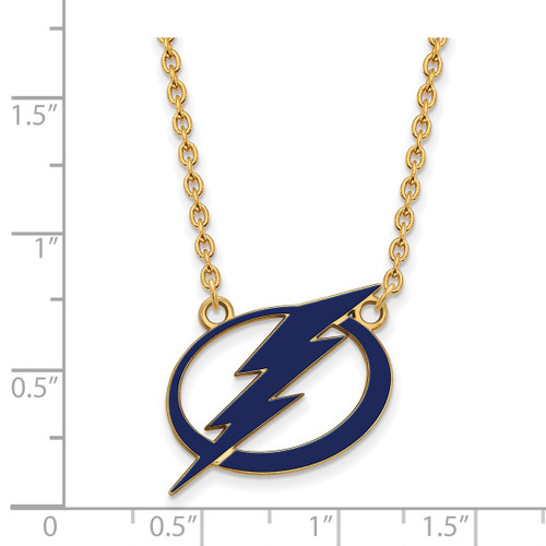 LogoArt Tampa Bay Lightning Necklace - Sterling Silver Gold-Tone Large Enameled Pendant 18 Inch - View 2