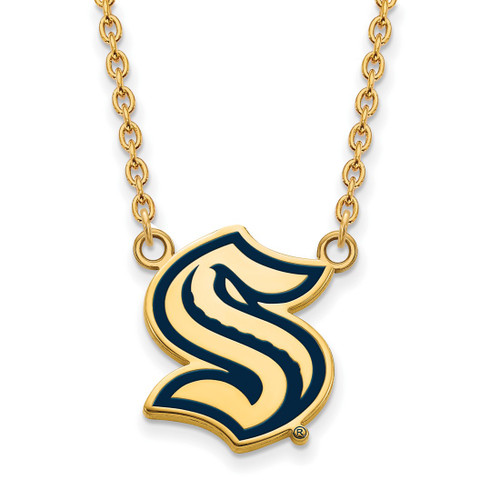 Sterling Silver Gold-Pltd NHL LogoArt Seattle Kraken Lg Enamel Necklace