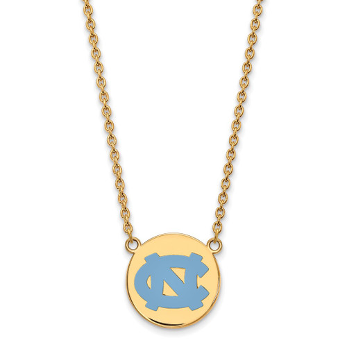 LogoArt University of North Carolina Necklace - Sterling Silver Gold-Tone Large Enameled Disc Pendant 18 Inch