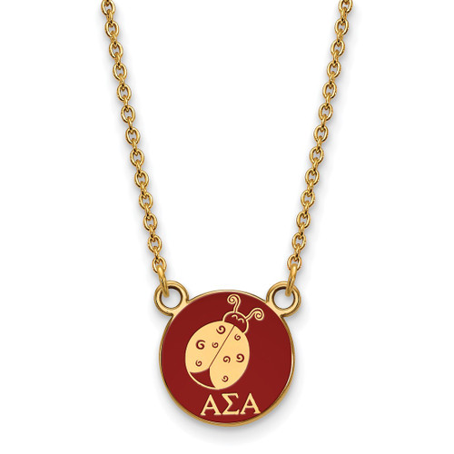 LogoArt Alpha Sigma Alpha Necklace - Sterling Silver Gold-Tone Sorority Symbol Small Color Enamel Pendant 18 Inch - GP042ASI-18