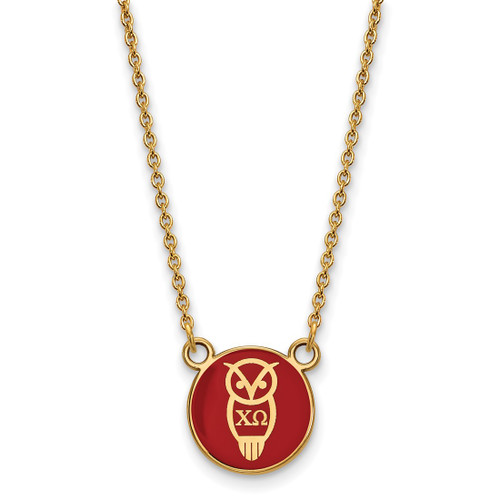 LogoArt Chi Omega Necklace - Sterling Silver Gold-Tone Sorority Symbol Small Color Enamel Pendant 18 Inch - GP042CHO-18