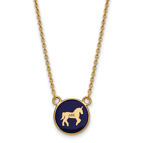 LogoArt Delta Phi Epsilon Necklace - Sterling Silver Gold-Tone Sorority Symbol Small Color Enamel Pendant 18 Inch - GP042DPH-18