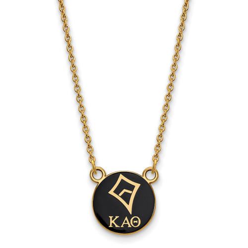 LogoArt Kappa Alpha Theta Necklace - Sterling Silver Gold-Tone Sorority Symbol Small Color Enamel Pendant 18 Inch - GP042KAT-18