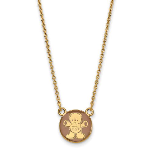 LogoArt Sigma Delta Tau Necklace - Sterling Silver Gold-Tone Sorority Symbol Small Color Enamel Pendant 18 Inch - GP042SDT-18
