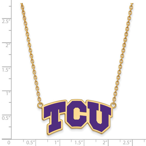 LogoArt Texas Christian University Necklace - Sterling Silver Gold-Tone T-C-U Large Enameled Pendant 18 Inch - View 2