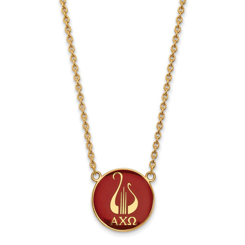 LogoArt Alpha Chi Omega Necklace - Sterling Silver Gold-Tone Sorority Symbol Large Color Enamel Pendant 18 Inch - GP043ACO-18