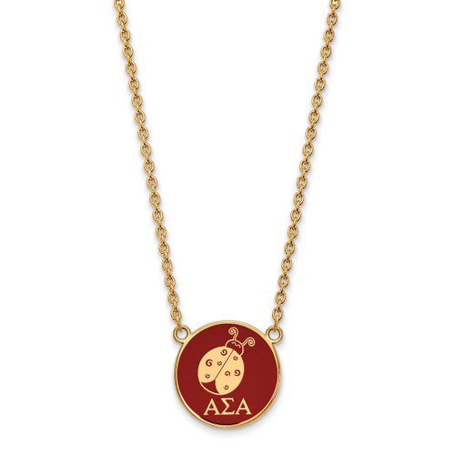 LogoArt Alpha Sigma Alpha Necklace - Sterling Silver Gold-Tone Sorority Symbol Large Color Enamel Pendant 18 Inch - GP043ASI-18