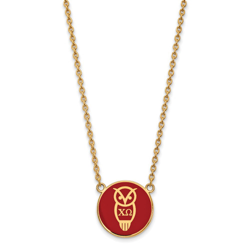 LogoArt Chi Omega Necklace - Sterling Silver Gold-Tone Sorority Symbol Large Color Enamel Pendant 18 Inch - GP043CHO-18