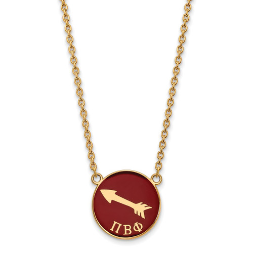 LogoArt Pi Beta Phi Necklace - Sterling Silver Gold-Tone Sorority Symbol Large Color Enamel Pendant 18 Inch - GP043PBP-18